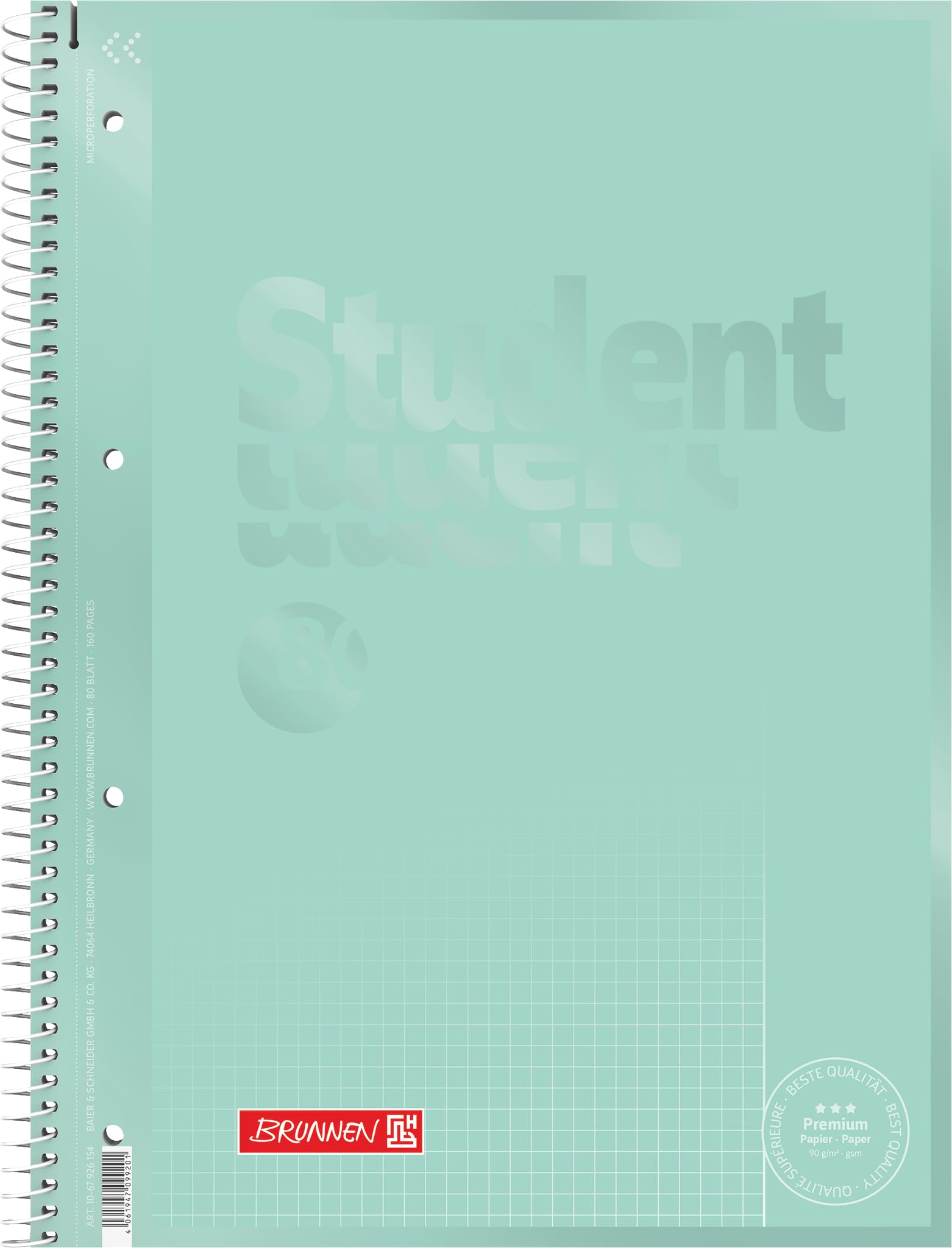 Brunnen College Notepad Premium Student Colour Code A4 Cover Sheet: Mint