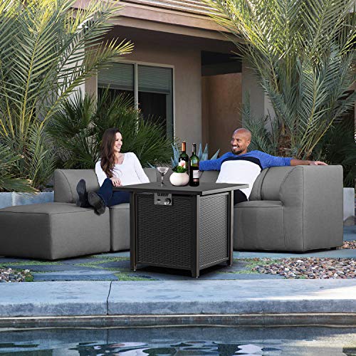 BLUBERY 30\'\' Propane Fire Pit, 50,000BTU Auto-Ignition with Pulse Switch Gas Fire Pit with Cover, Safety Switch, Solid Striped Steel Surface, Laval Rock, Waterproof Bag, ETL CERT