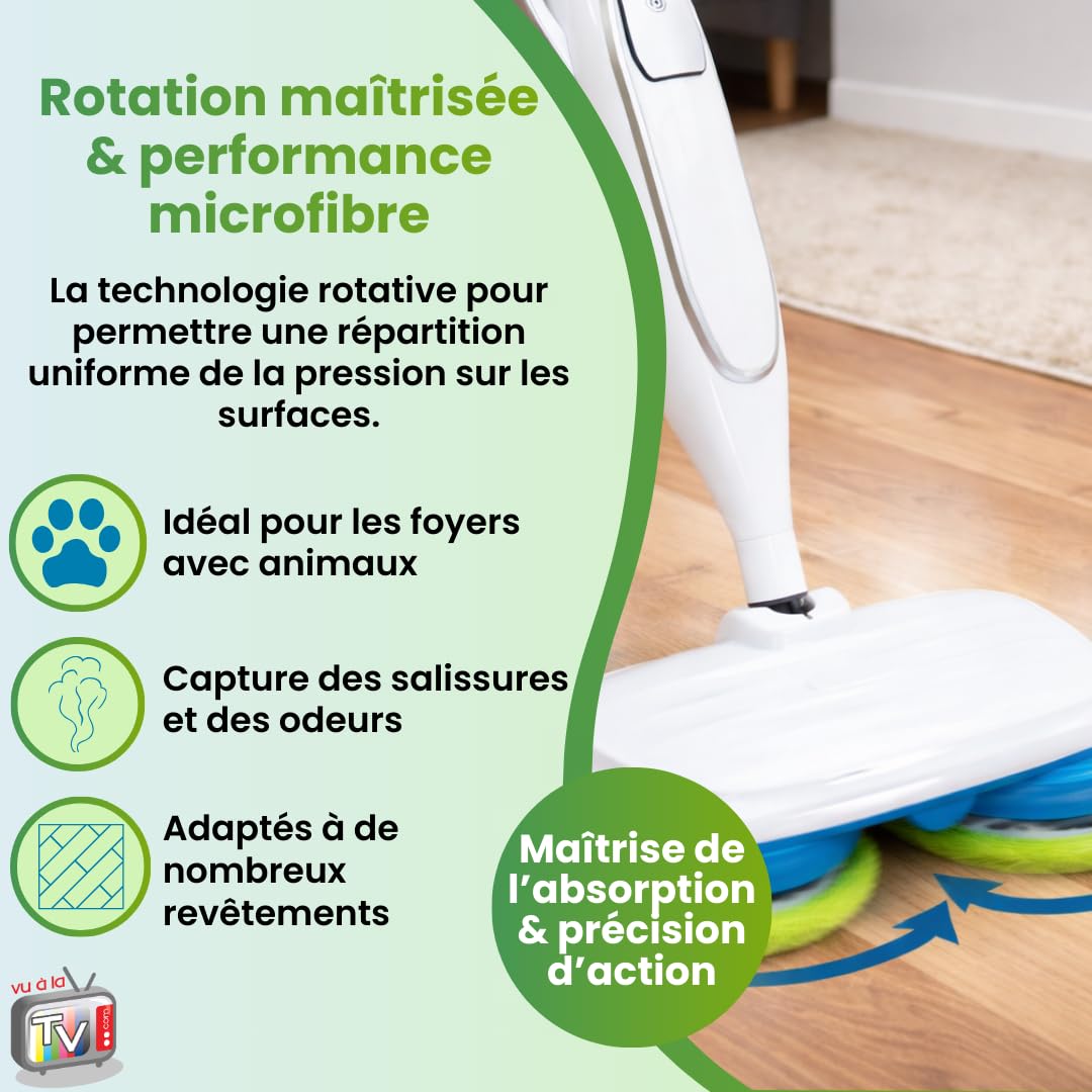VENTEO - Serpillière Microfibre X 2 pour Nettoyeur Vapeur | Recharge Balai Vapeur | Disques Circulaires Lavables pour Entretien Sols Durs | Accessoire Textile Absorbant pour Nettoyage Vapeur