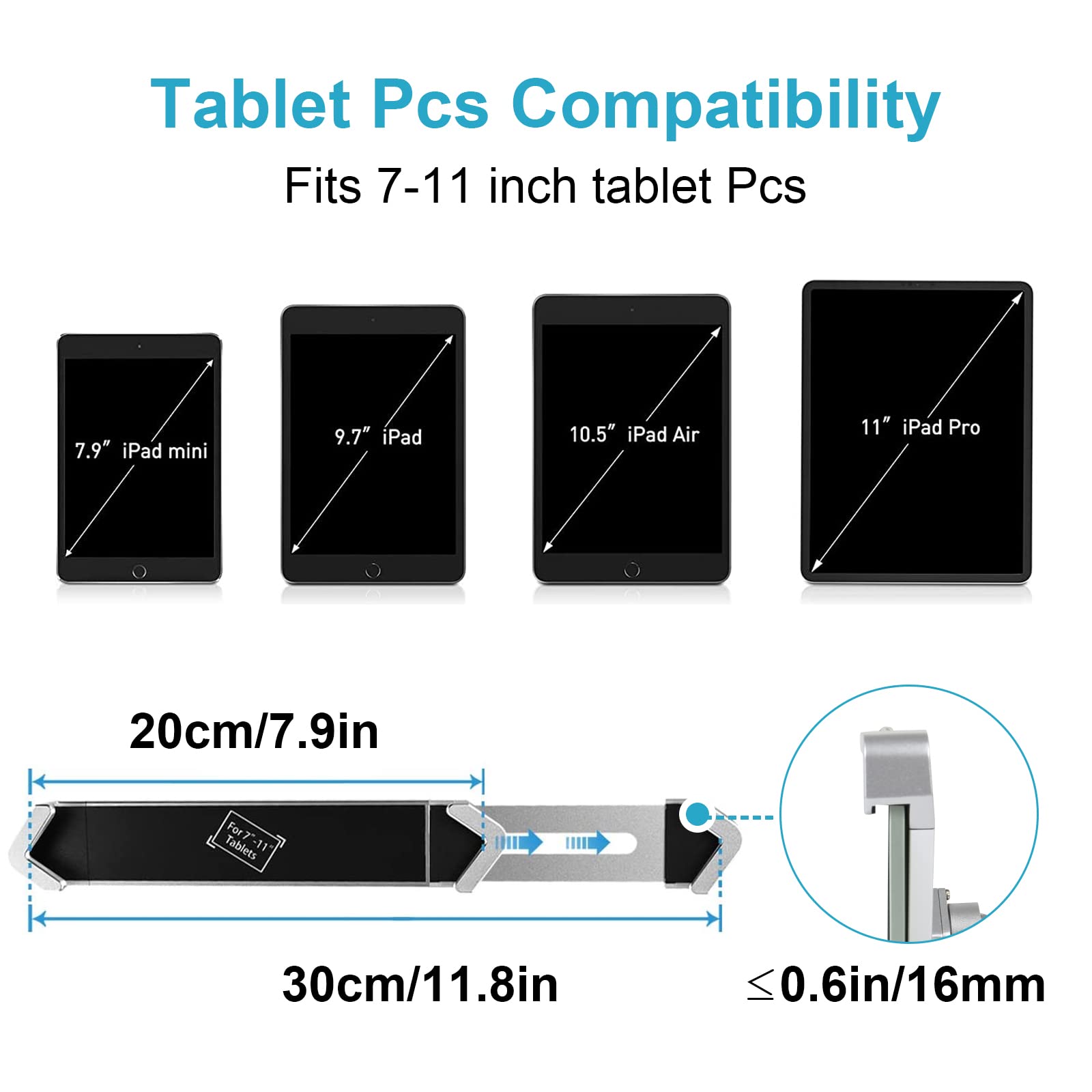 Anti-Diebstahl Tablet Wandhalterung, Abschließbar Wand Tablet Halterung | Kiosk Store Tablet Halter mit Aluminium Gelenkarm für iPad Pro Air Mini, Samsung Galaxy Tabs, Surface, weitere 7-11" Tablets