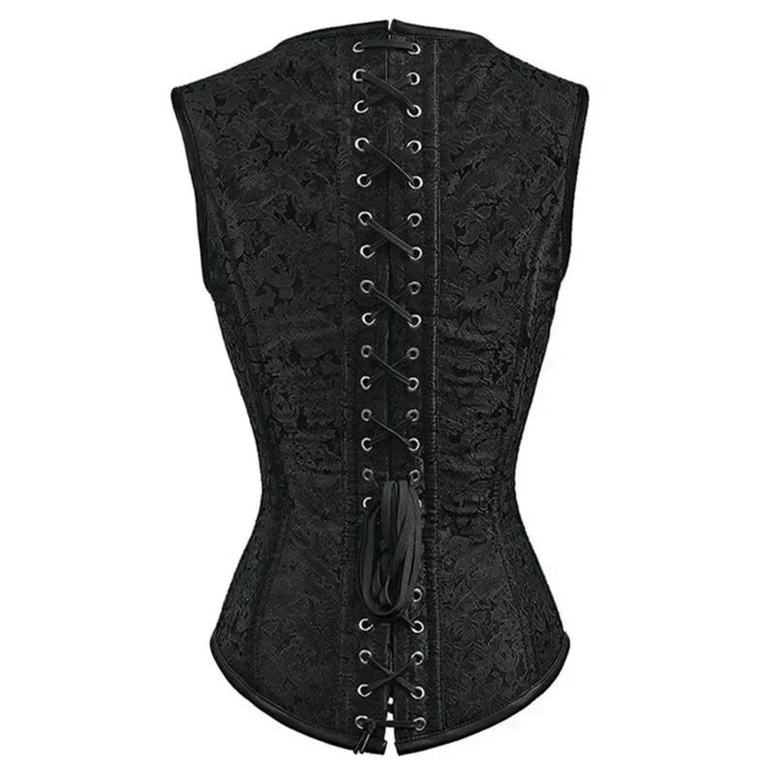 Ceinture amincissante Femme Donne Corsetto con Spalle Overbust Bustier Plus Size Jacquard Gotico Top Steampunk Gilet-Black-XL