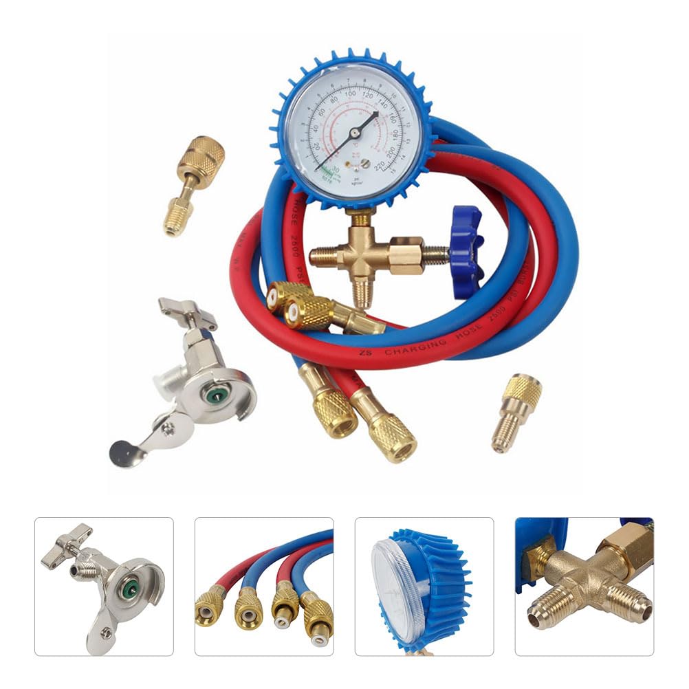 UKCOCO Kit Manómetro para Aire Acondicionado Juego Completo para Refrigerante Herramientas Servicio para Coche y Doméstico Materiales Resistentes y Fáciles de Usar