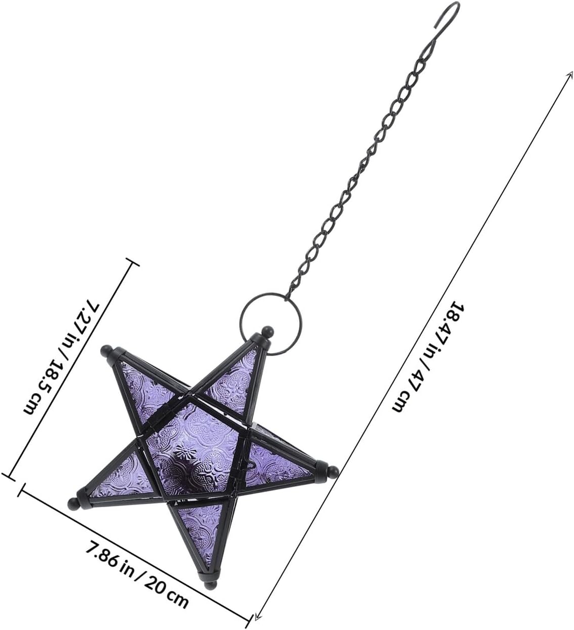 TOYANDONA Decorative Star Lantern Glass Candle Holder Hanging Iron Art Tea Light Lamp Purple Rustic Outdoor Indoor Patio Home Décor