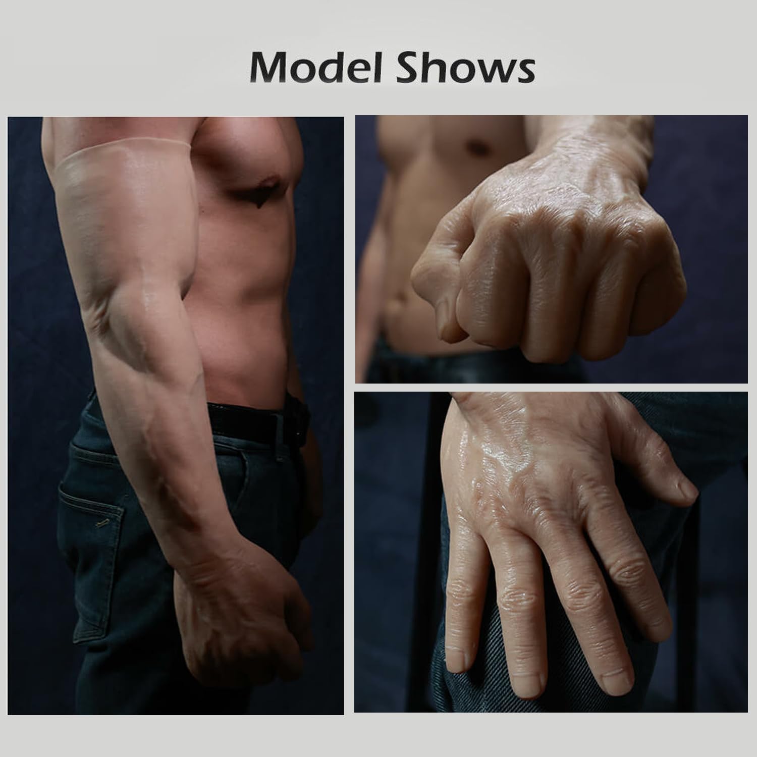 Realistic Silicone Muscle Male Gloves Prosthesis Hands Sleeve Artificial Arm Cover Scar for Cosplay