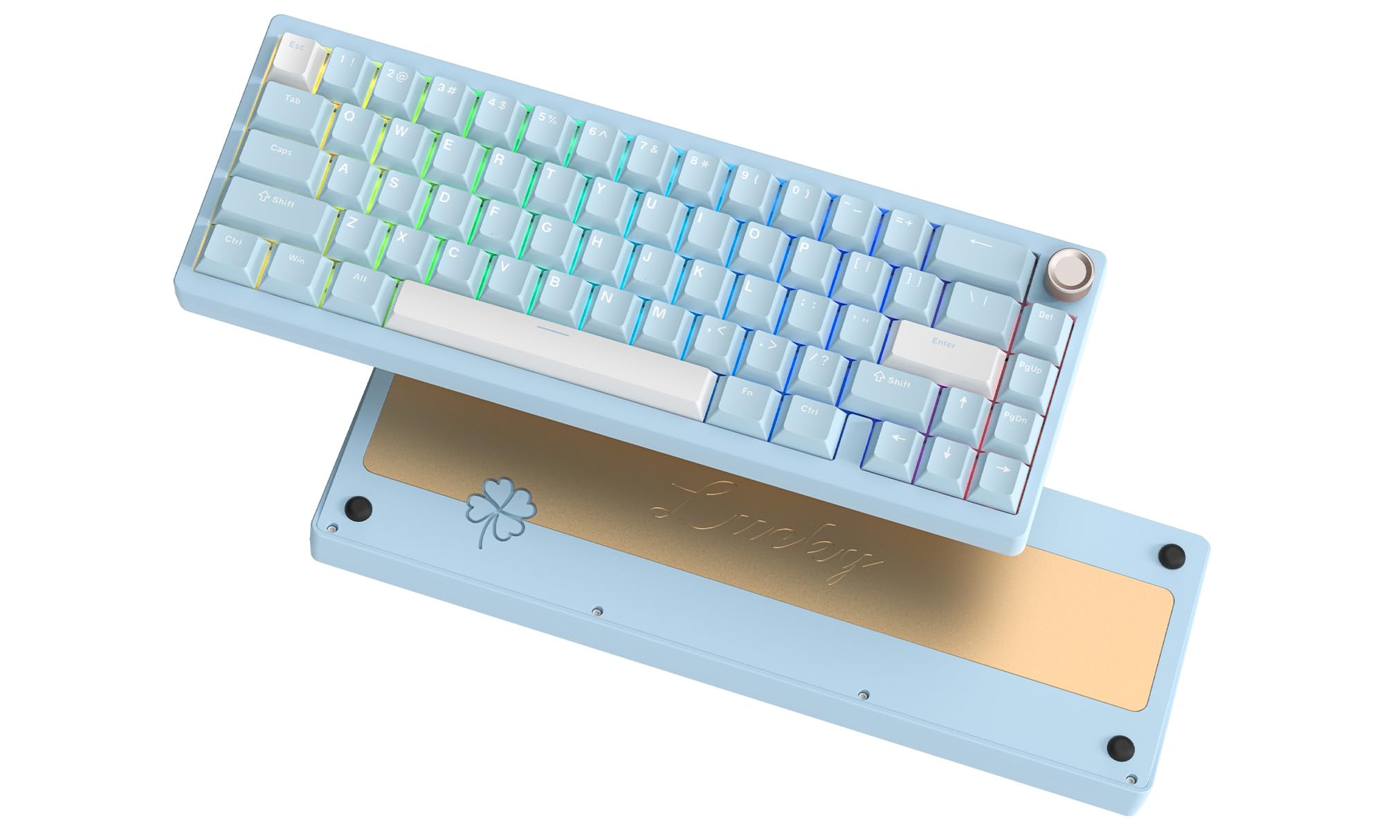 Womier SK65 Wireless Mechanical Gaming Keyboard with Knob, 60 Percent Creamy Aluminium Keyboard for PC, Bluetooth 5.0/2.4GHz/USB-C Wired, Hot Swappable Custom Lineaner Switch, RGB Backlit, Blue