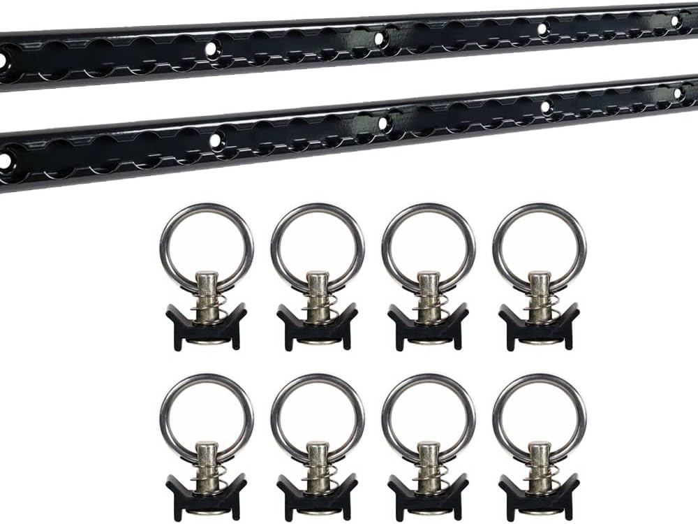 Mytee Products Heavy Duty Aluminum 4 Feet L-Track Black Powder Coated (2) and Stud with Black Powder Coated Ring (8) Tie Down System for Enclosed Trailers and Cargo Vans