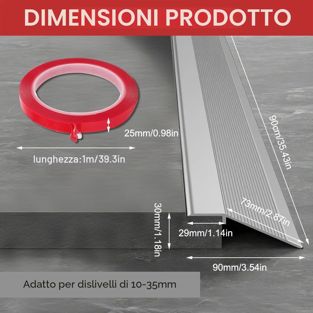 Listello di transizione in alluminio,100 x 900 mm Profilo di transizione Profilo di compensazione dell'altezza,Binario di transizione per soglie,pavimenti compositi,compensazione dell'altezza 8-40 mm