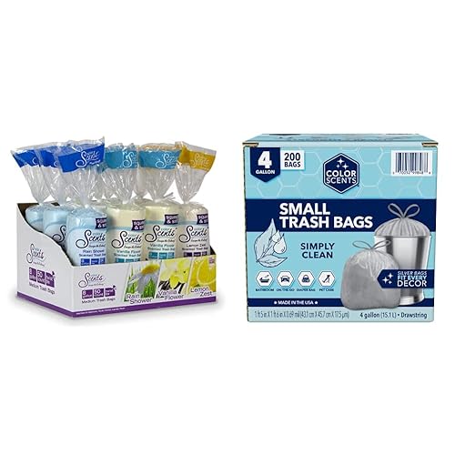 Color Scents - 981266 Bolsas de basura medianas - 8 galones, 600 bolsas en total, corbata torcida - Bolsas multicolor y pequeñas bolsas de basura -