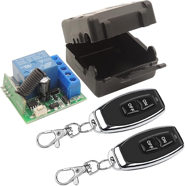 DieseRC 433Mhz Universal Wireless Remote Control Switch DC 12V 1CH RF Relay Receiver Module with 2 Transmitters, EV1527 Learning Code Smart Home Remote Switch
