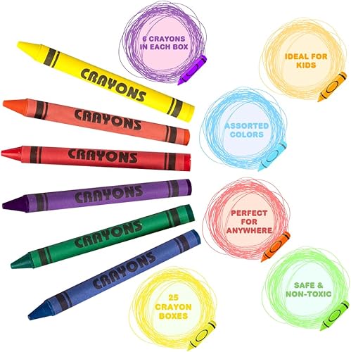 Miniatura 5 de ArtCreativity Bulk Crayon Packs, 25 Sets of 6 Packs of Crayons (150ct), Classroom Crayons for Students, Non-Toxic Crayon Party Favors for Kids, Arts