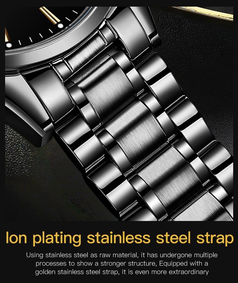 OLEVS Watches for Men Business Dress Diamond Analog Quartz Big Face Luxury Classic Stainless Steel Waterproof Luminous Two Tone Wristwatch - Image 4