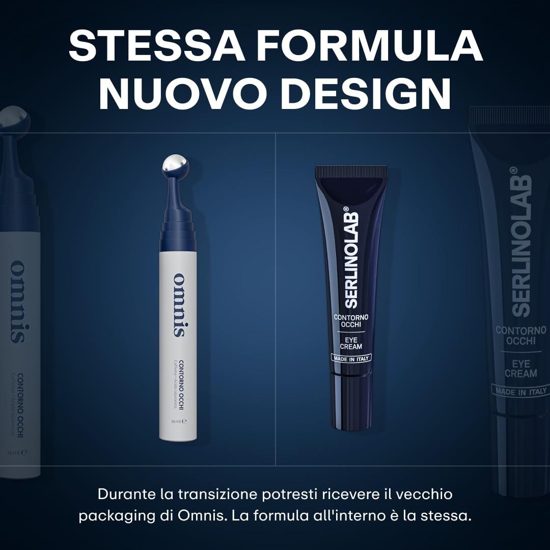 SERLINOLAB Contorno Occhi uomo,Crema Anti Borse, Occhiaie e Rughe con Acido Ialuronico, Caffeina e Argilerine, Trattamento Sguardo Fresco e Riposato, 15ml