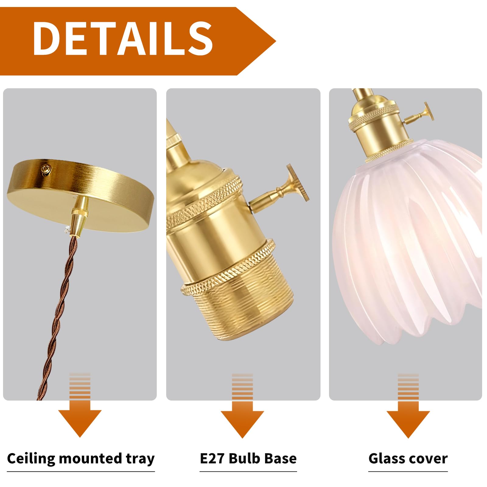 Mikeru Vintage Industrial Style Dining Room Pendant Light, Brass Glass Pendant Light, Medieval Style Living Room Bedroom Light Fixture - Image 3