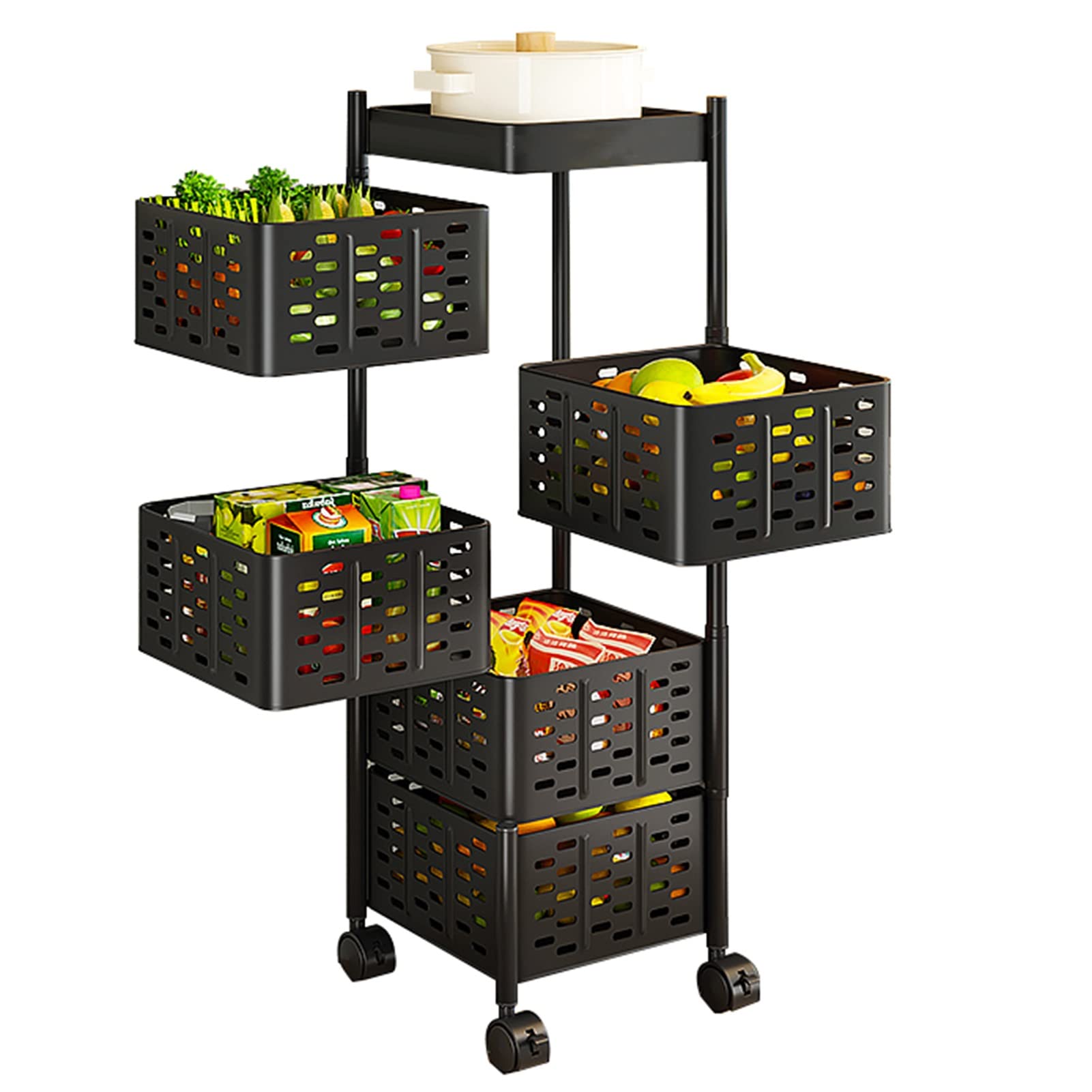 Étagère de rangement rotative à 5 niveaux en acier mobile
