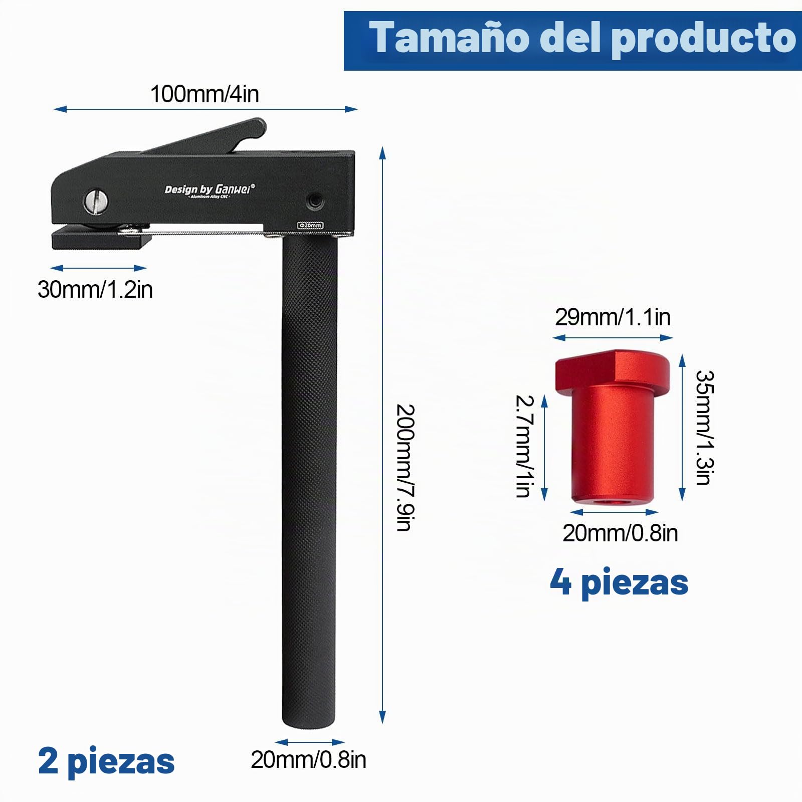 2 Piezas Sargentos de Apriete Ajustable + 4 Perros de Banco de Trabajo, 20 mm Sargentos para Madera, Juego de Sujeción de Orificio para Perro, Clip de Escritorio para Carpintería