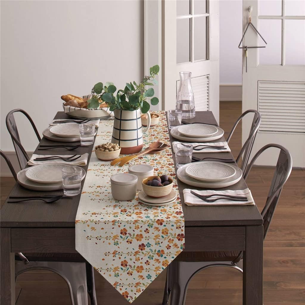 Flower Cotton Linen Table Runner for Wedding Banquet Home Festival Party Dinning Table Decoration Table Runner(36x183cm)