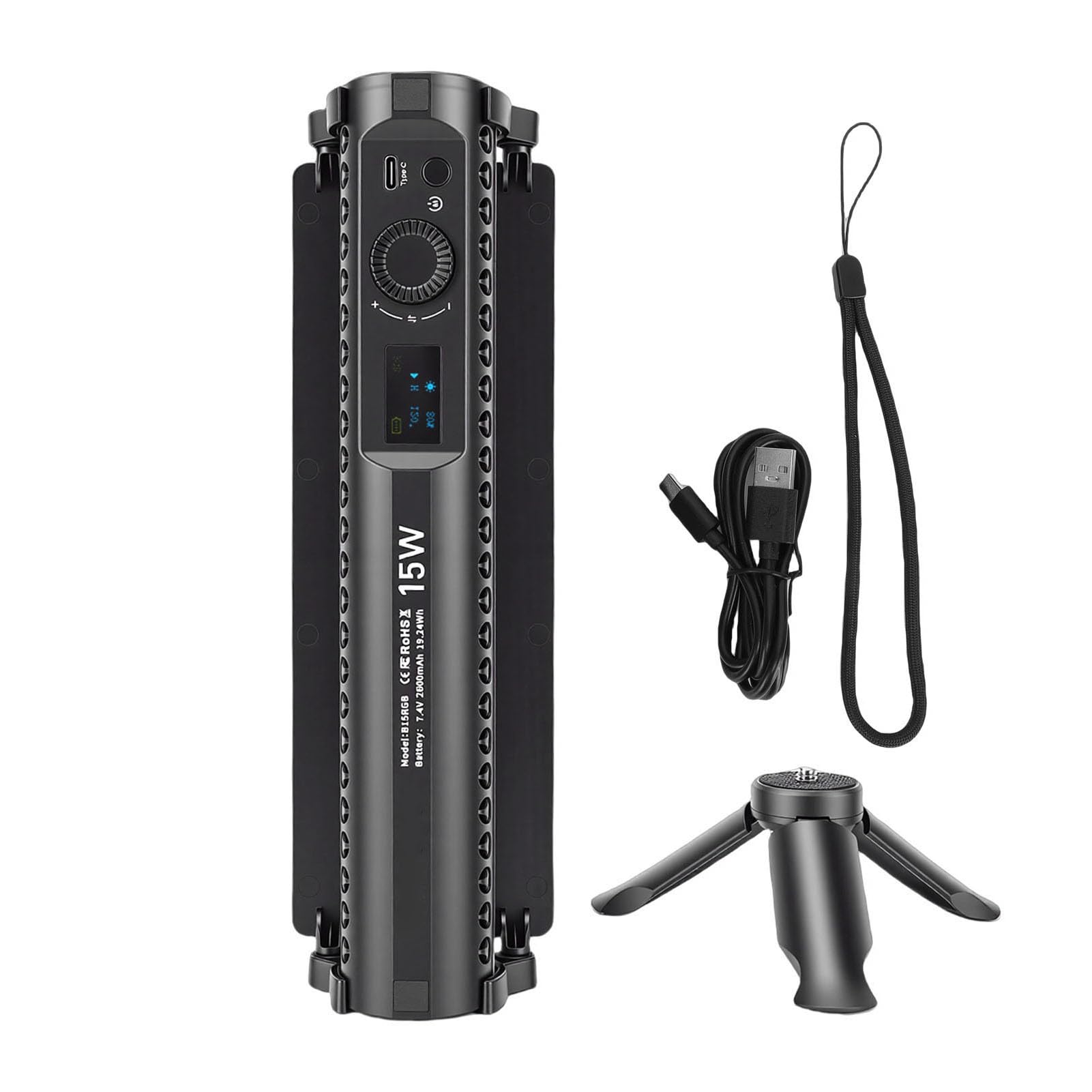 Stick Luminoso Video RGB Ad Alta Potenza da 15 W con Treppiede per Fotografia Professionale e Produzione cinematografica. Batteria da 2600 MAh