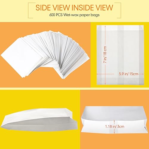Miniatura 2 de Zubebe 600 bolsas de papel para sándwich de 7 x 6 x 1 pulgadas, papel de vidrio de cera húmeda, resistente a la grasa, bolsas semitranslúcidas