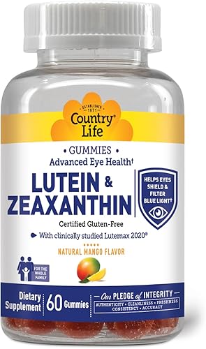 Country Life Gomitas de luteína con Lutemax 2020, 60 unidades, suplemento natural masticable de apoyo para los ojos, luteína de caléndula