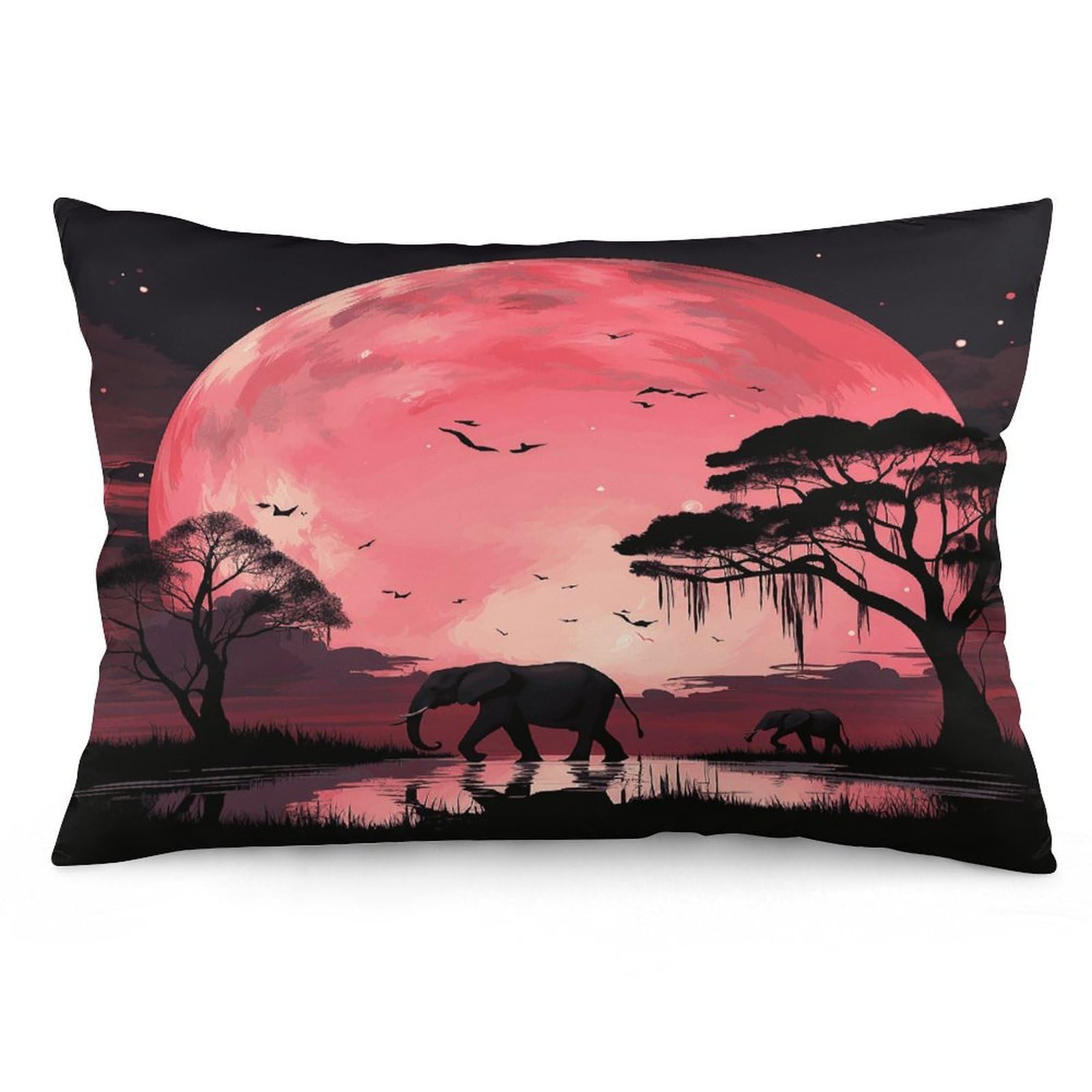 Pink Moon Elephant Throw Pillow Cover Soft Lumbar Pillow Covers with Zipper Breathable Rectangular Cushion Case Polyester Pillow Case Decorative Body Pillow Cover for Couch Bed