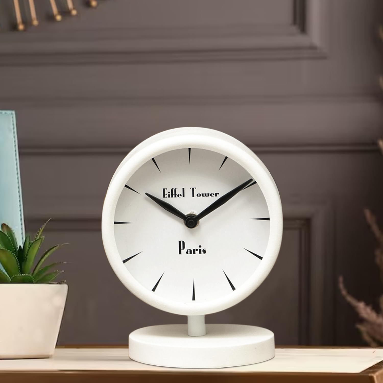 Cocovey Homes White Table Clock for Office Desk, Antique Analog Clock for Study Table for Home Decor, Living Room, Bedroom, Office, Kitchen, Study Decoration Item