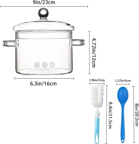 Miniatura 9 de 2 Pack Glass Saucepan Set, 60oz/1.8L Clear Glass, Heat-resistant Simmer Pot for Pasta, Soup, Milk, Cookware with Lid and Long Handle