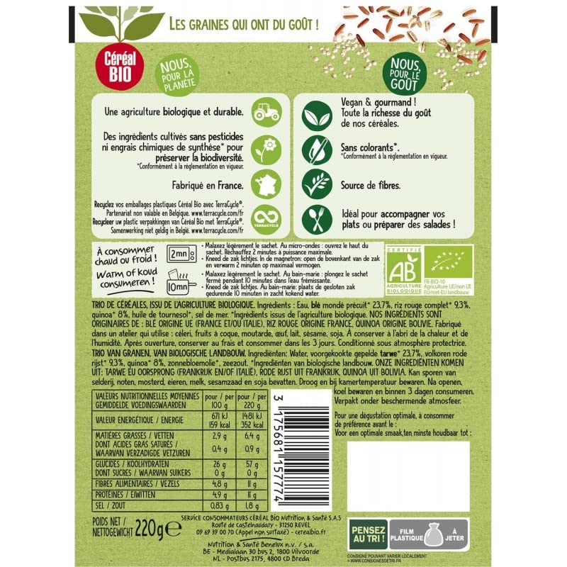 Céréales Bio Doy Blé Rouge Quinoa 220g - Délicieux Mélange Nutritif Sans Gluten | Source de Protéines Végétales | Idéal pour une Alimentation Saine et Equil - Le Lot De 4