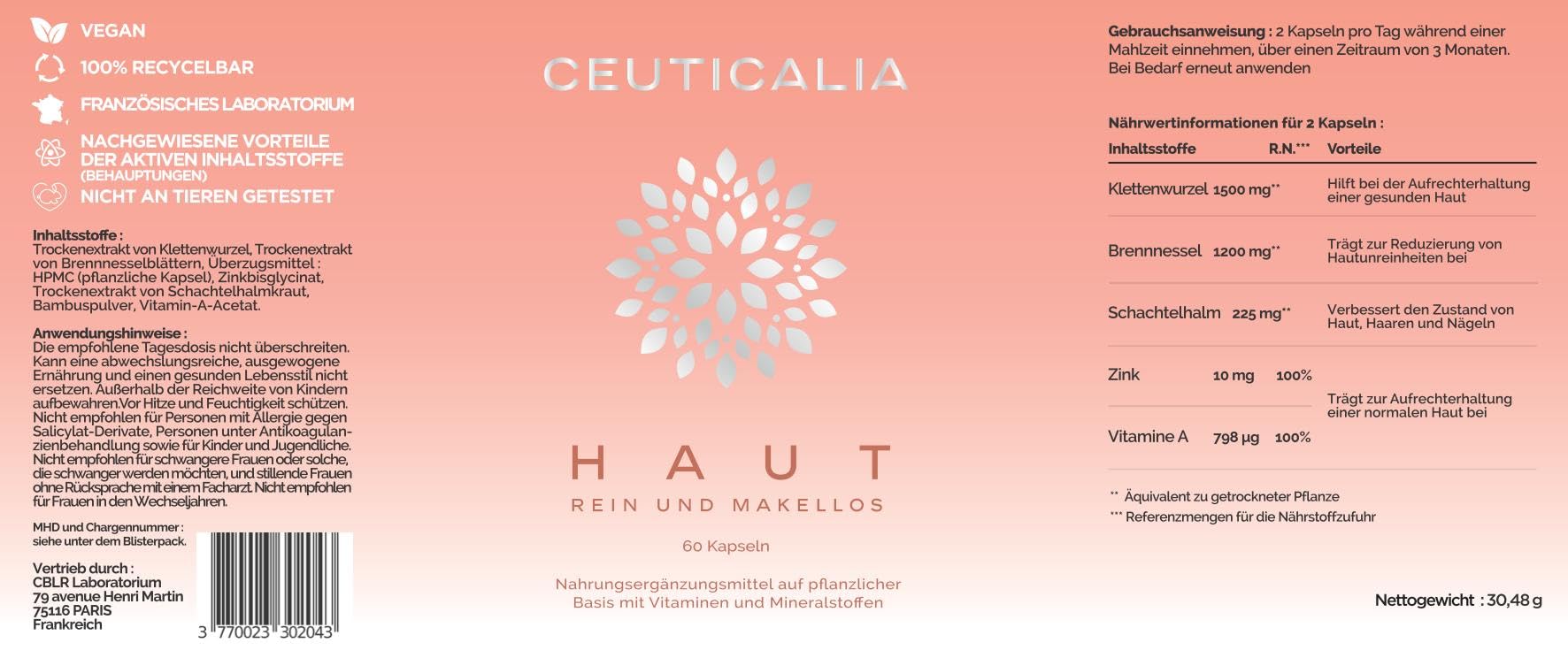Nahrungsergänzungsmittel Haut - Akne, Mitesser, ölige Haut, Pickel, Unreiheiten Kapseln - Männer, Frauen - Zink, Vitamin A, Brennessel, Arctium, Schachtelhalm - 180 Kapseln, 90-Tage-Kur