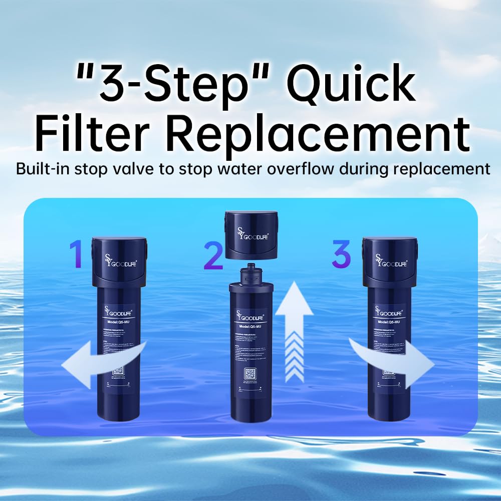Sistema de filtro de agua bajo encimera, certificado NSF/ANSI 42, ultrafiltración de 0,01 micrones, capacidad de 8000 galones, conexión directa sin grifo separado, filtro de agua potable
