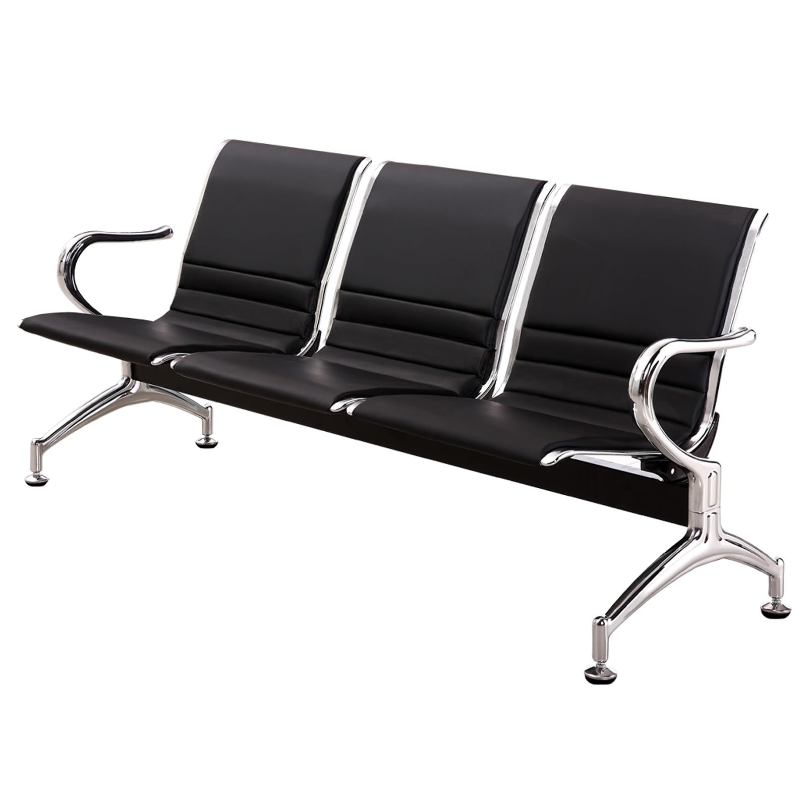 ASerZenith 3Seat Waiting Room Bench With Arms Pu Leather Upholstered 300Kg/661Lb Capacity Steel Frame Comfortable Waiting Room Chairs For Airports Offices Hospitals,Black-175Cm/69In
