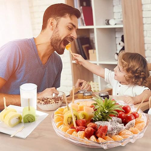 Miniatura 6 de BetterJonny - Juego de 300 tenedores de bambú, desechables, dos puntas, brochetas, palillos de dientes de extremo romo, mini tenedores de