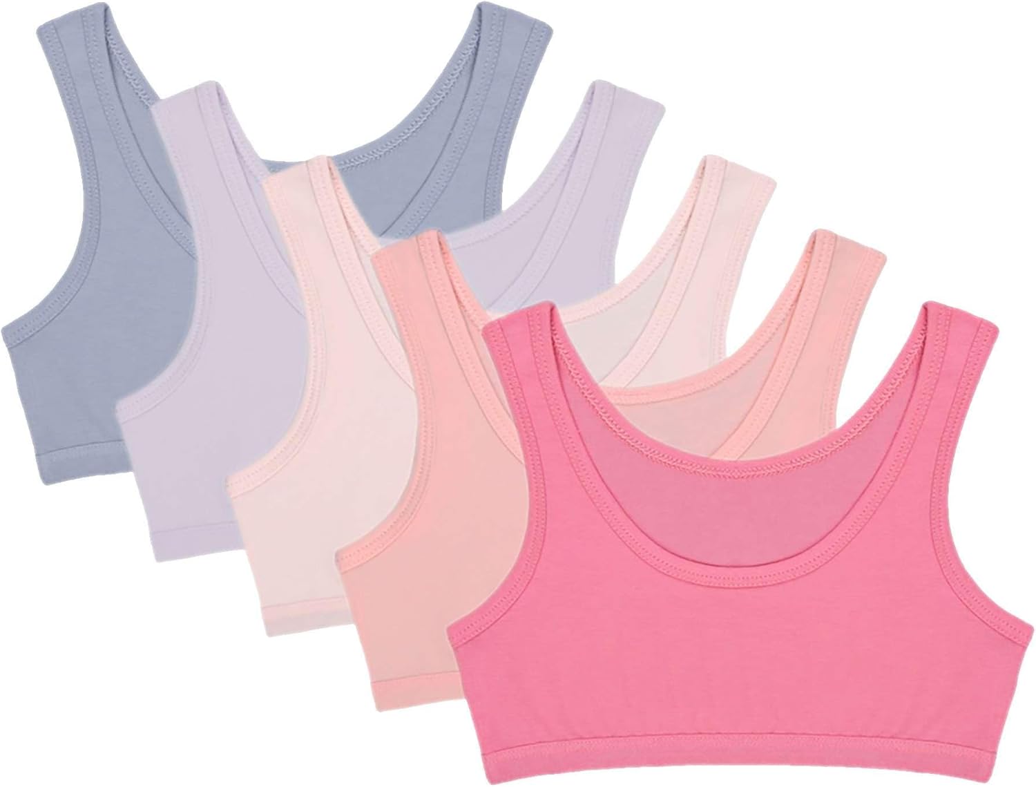 Donella Girls Training Bras - Soft Cotton Kids Sports Bra, 5 Pack Crop Tops