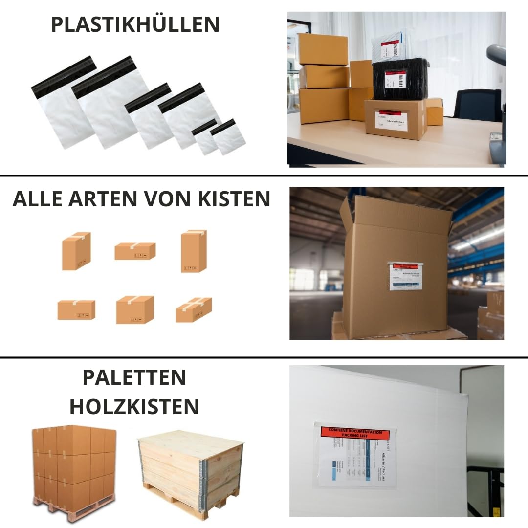 Selbstklebende Dokumentenhülle, Docufix Packing List, A6, A5, A4, DL, Umschlag mit Dokumentation, Lieferschein, transparenter Umschlag aus Kunststoff für Lieferscheine, LADIJET (100, A5, 225 x 165 mm)
