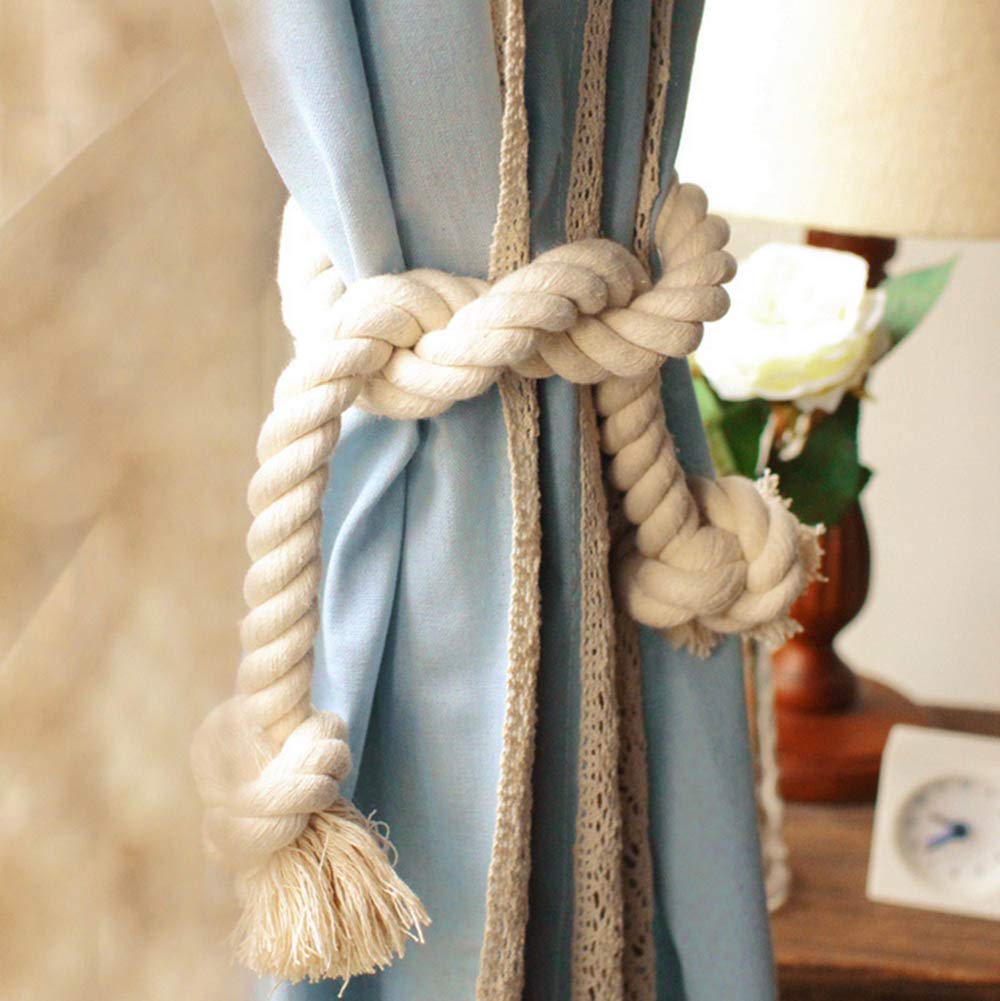 Ajingela Beige Rope,80Cm Natural Cotton Rope Curtain Tie Backs, Curtain Cotton Rope Holdbacks Tieback Tassel Cord Drape(Beige Rope,80Cm)