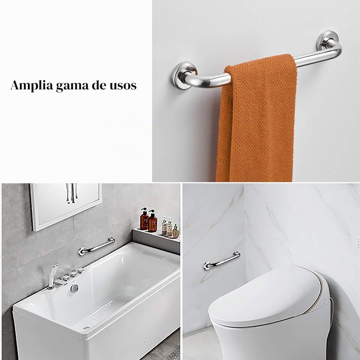 Barra de apoyo de acero inoxidable mango de bañera de baño para inodoro para personas mayores, discapacitados, niños, embarazada, 40 cm