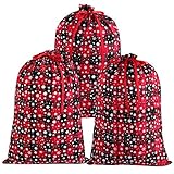 Aneco 3 Pieces Buffalo Plaid Bags with Snow Pattern Cotton Present Bags Wrapping Drawstring Bag Treat Bag for Christmas Party Supplies, 23.6 by 17.7 Inches