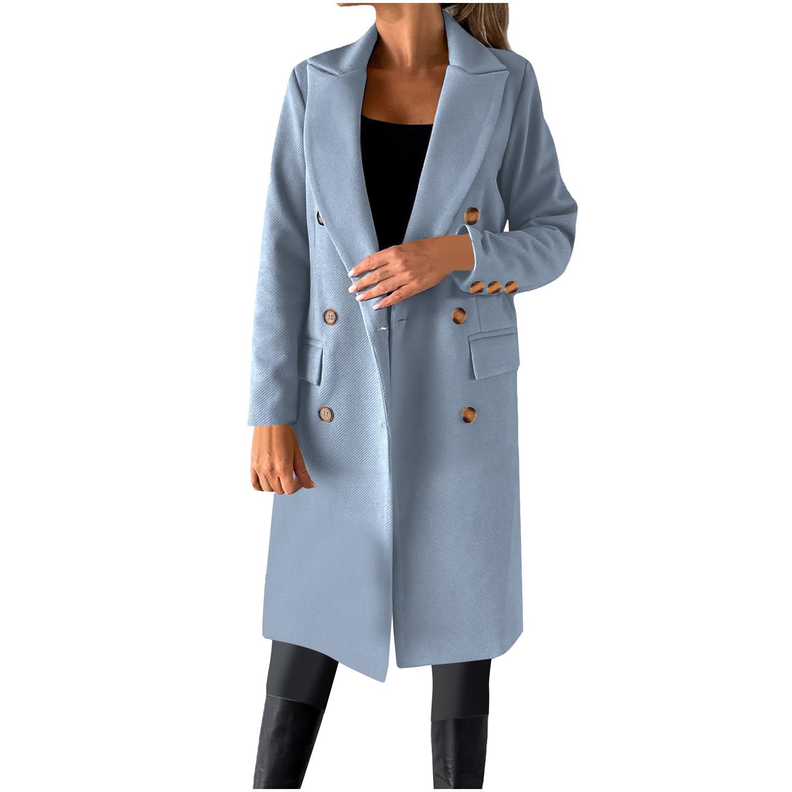 Womens Long Wool Peacoat Double Breasted Trench Coat Dressy Casual Fashion Overcoat Outerwear