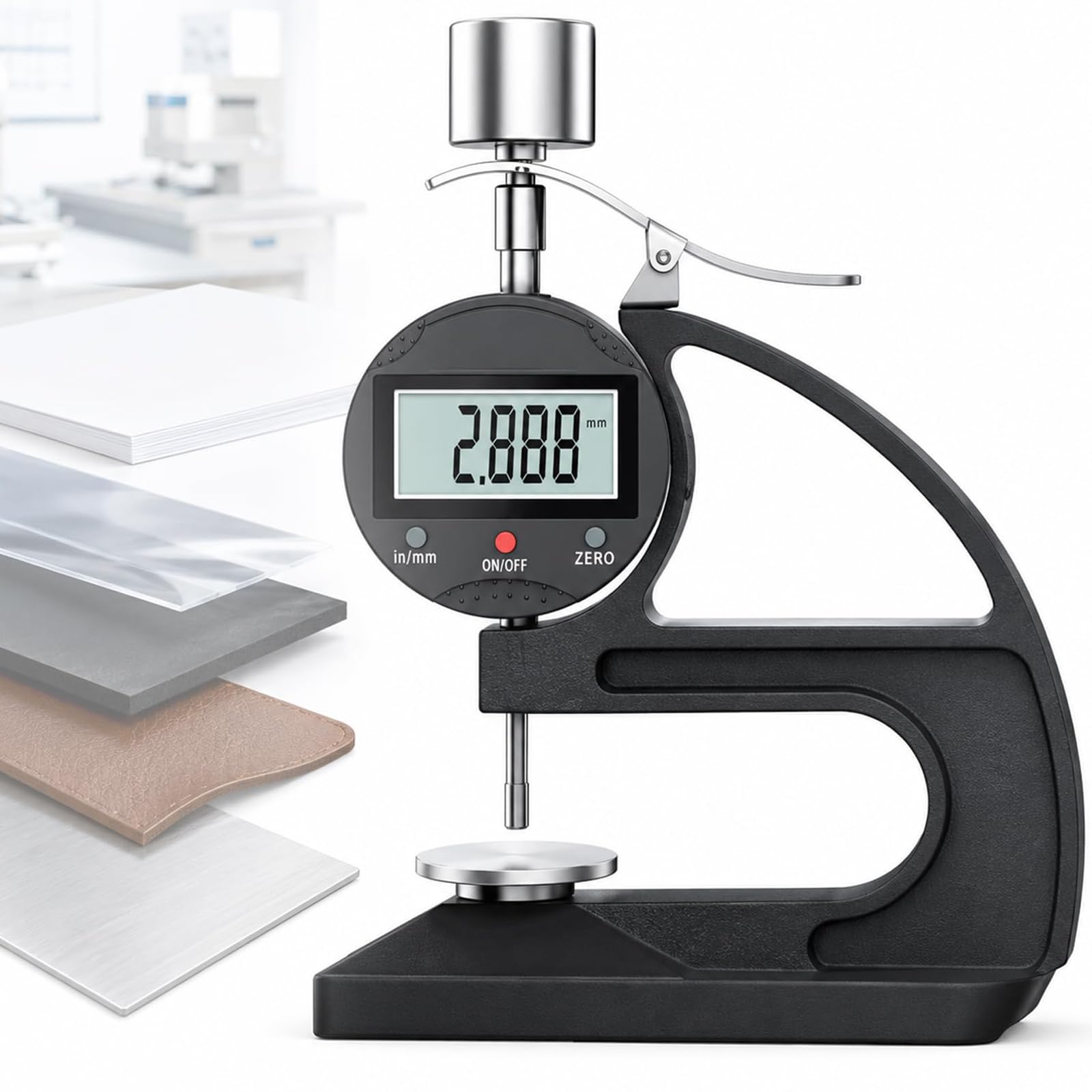 Cyfrowy miernik grubości, precyzyjny pomiar 0-12,7 mm, rozdzielczość 0,001 mm, wyświetlacz LCD do gumy, plastiku, papieru, skóry, folii i blachy