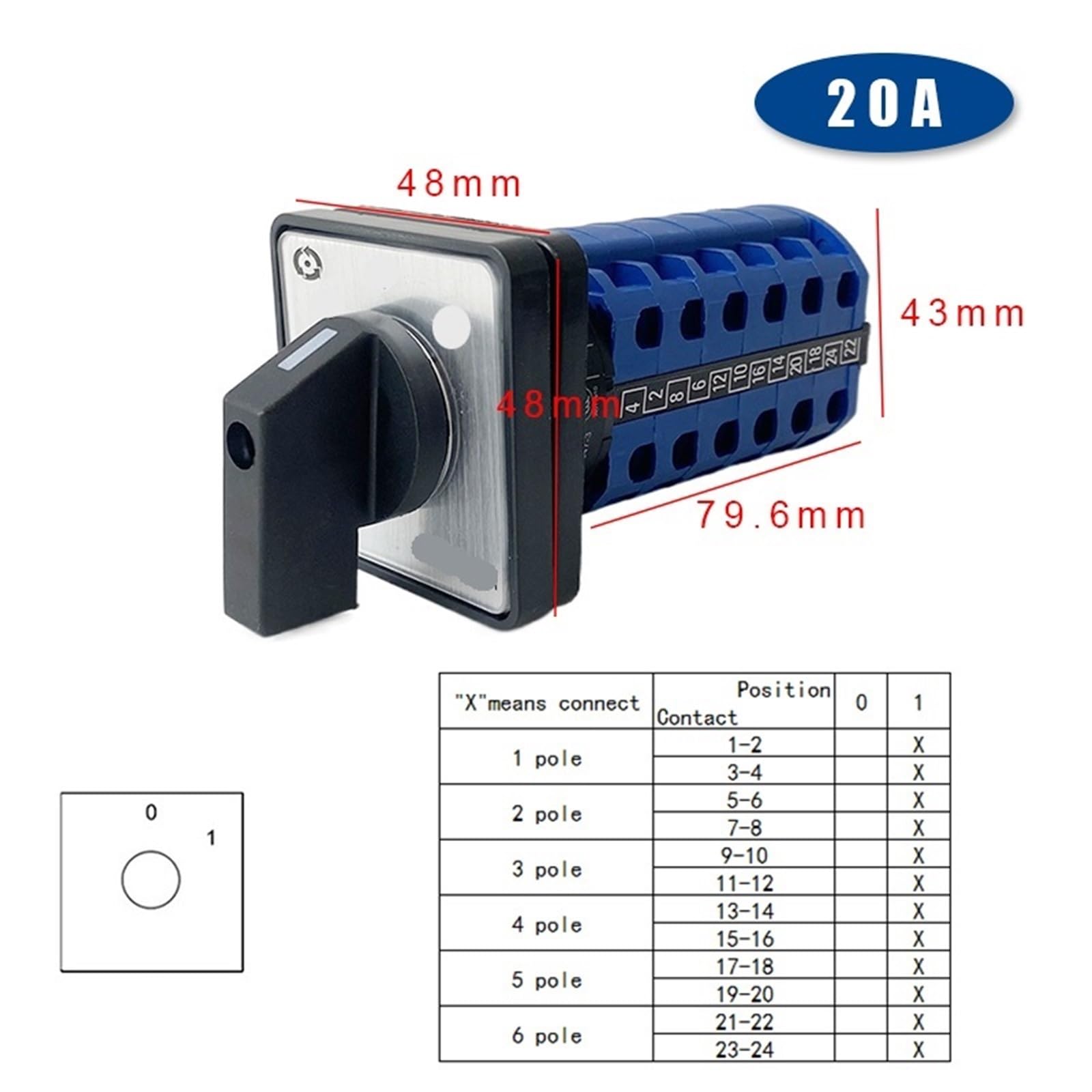 Electrical Changeover Selector LW26-20 Rotary Cam Switch, 3 Position (1 ...