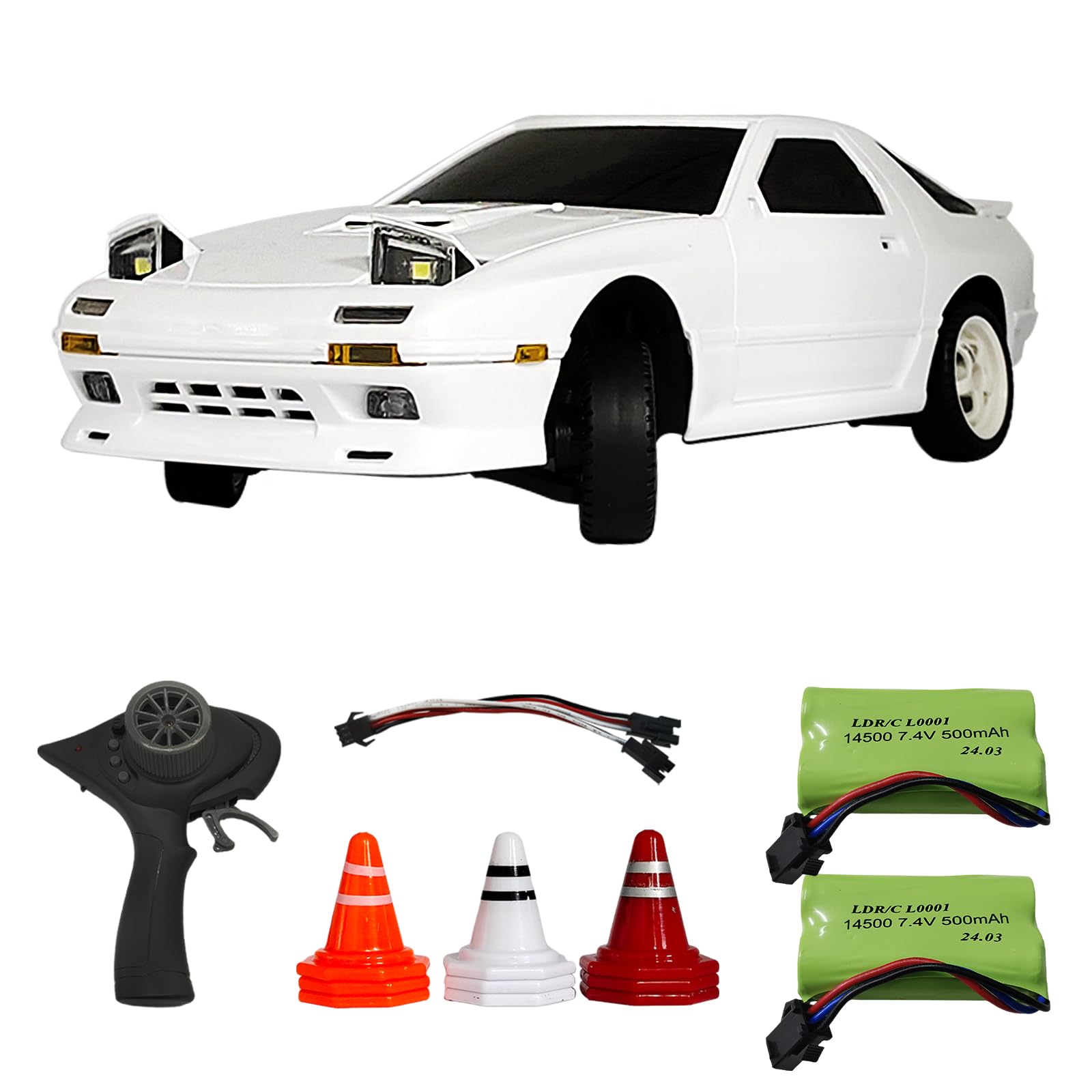 Skymaker Mazda RX7-FC RC Drift Car - 1:18 LDRC RWD Remote Control Car with Metal Drive Shaft, Easy to Drift for Adults & Teens, Indoor/Outdoor Hobby RC Car for Racing & Drifting(White with Gyro)