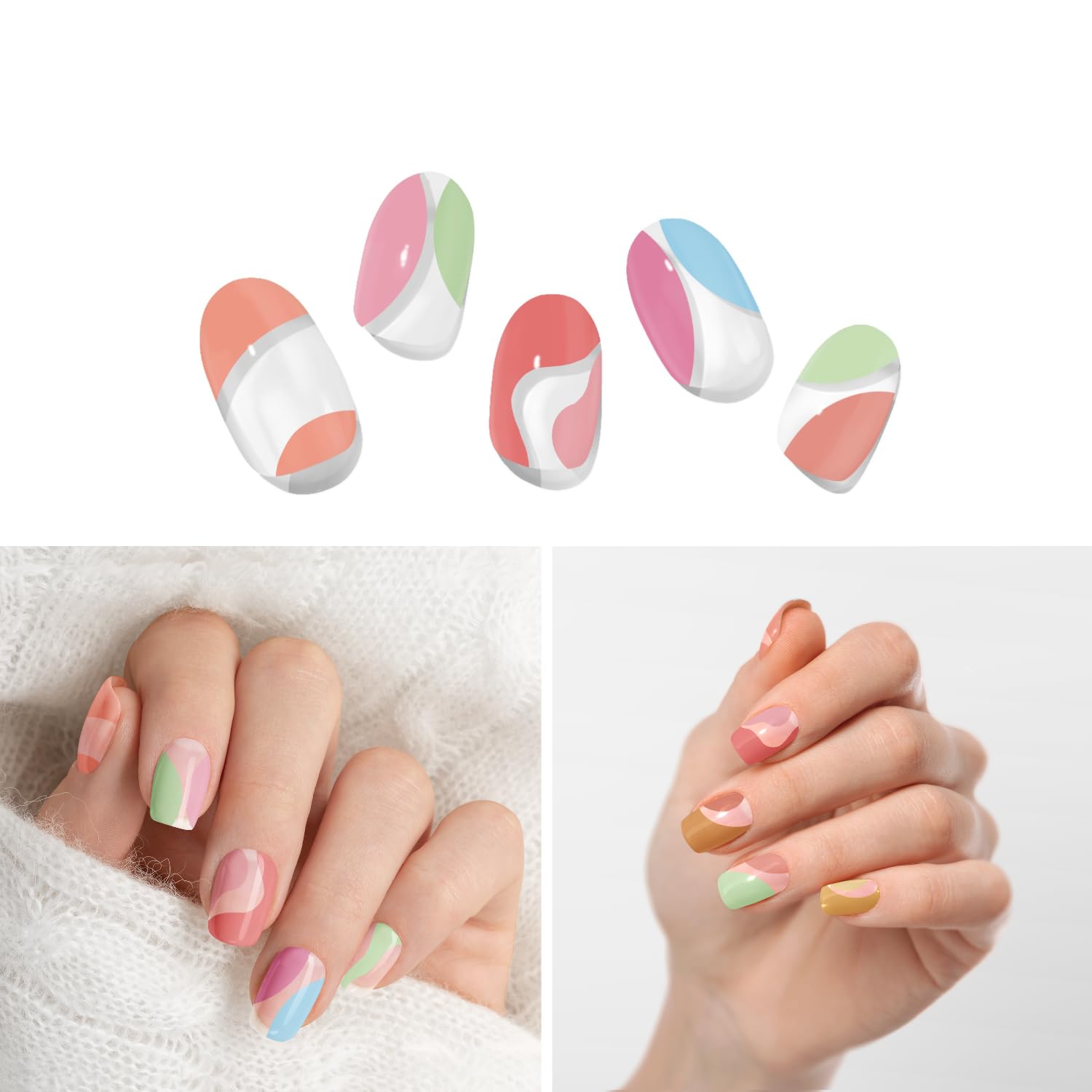 Adora Couture Semi Cured Gel Nail Strips with 20 Pieces, Salon Quality Nail Wraps for Women, Colorful UV Gel Nail Stickers, UV Light Required, Summer Fun