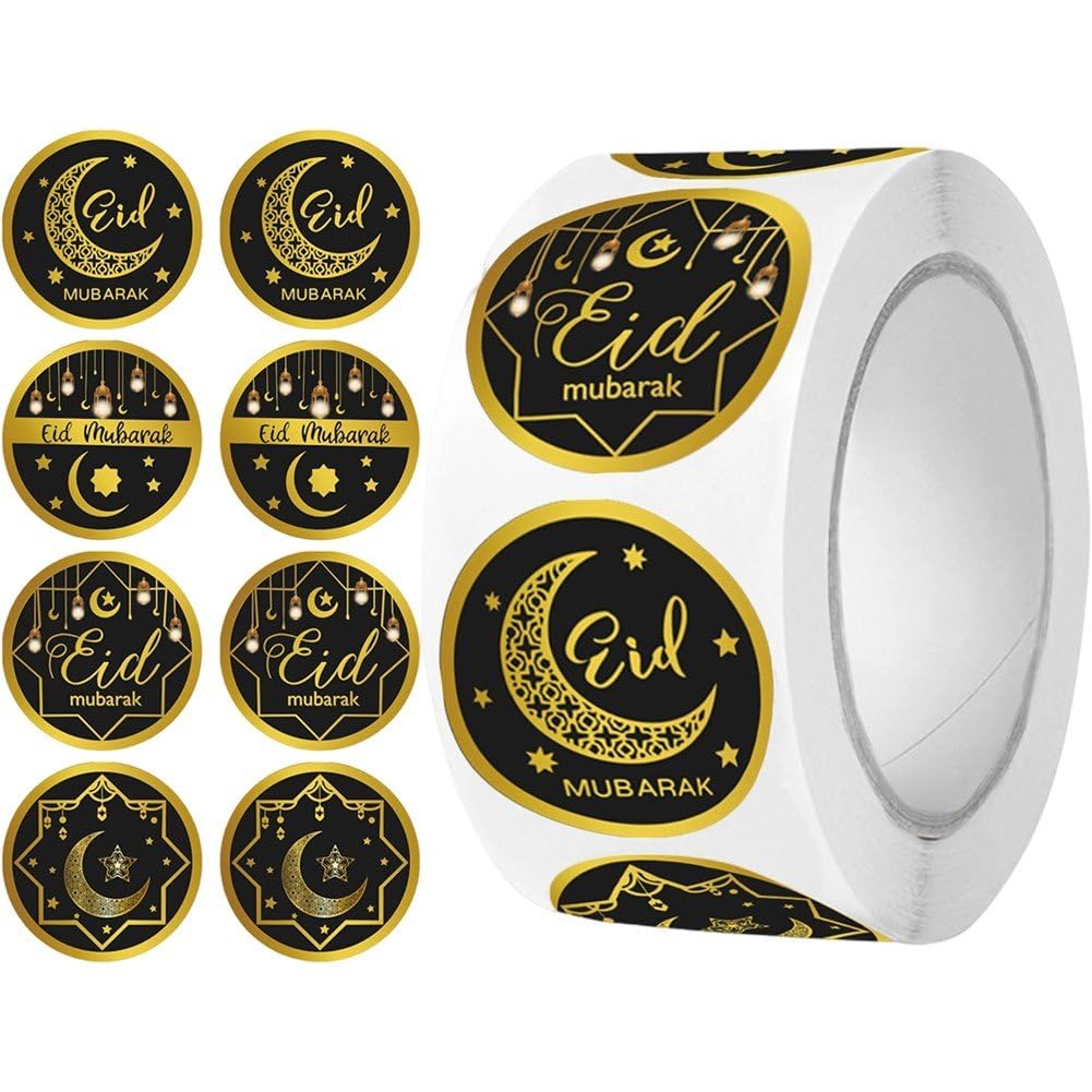 Fituenly B 500 Pcs Eid Mubarak Stickers, Gift Ag Sealing Ramadan Mubarak Stickers Self Adhesive Eid Gift Ag Label For Candy Ox Envelope Decoration