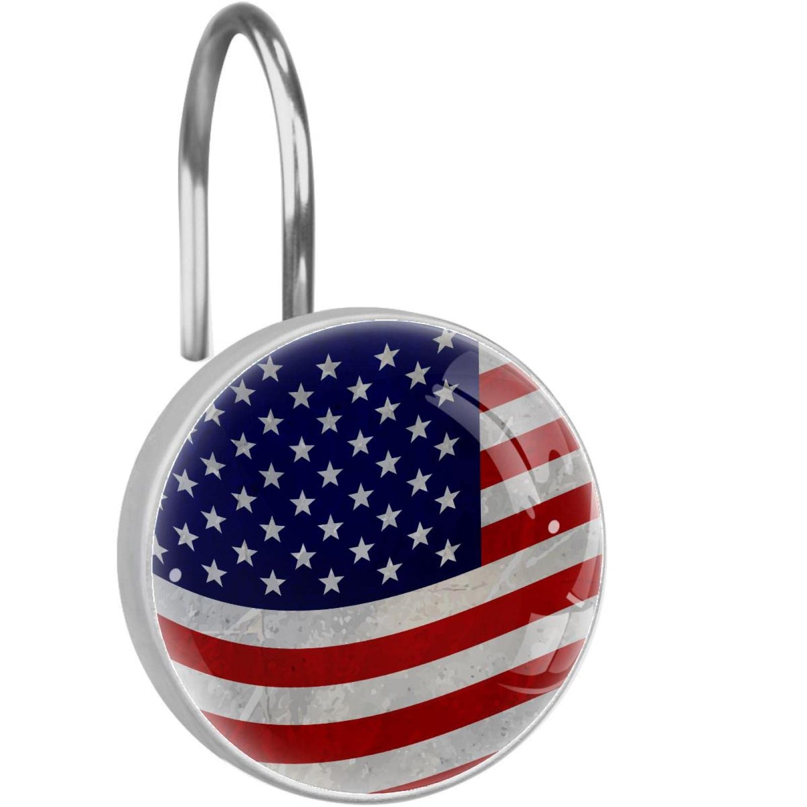 Crochets de rideau de douche lot de 12 en acier inoxydable motif drapeau usa