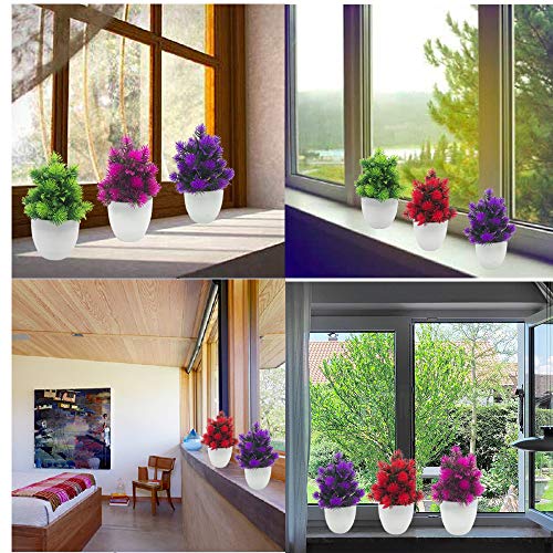 Fycooler Artificial Plants,Mini Fake Plant Topiary Flowers Grass Pine Potted Plant Small Real Plant Weatherproof Bonsai for Home Bathroom Balcony Office Garden Desk Hotel Decor (4 Pack)