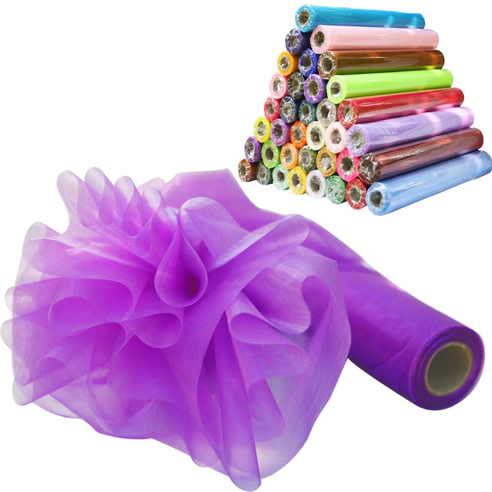 Time to Sparkle 2PCS 10M X 70CM Organza Roll Sash Fabric Chair Cover Bows Table Runner Sashes Swags for Wedding Party (Purple)