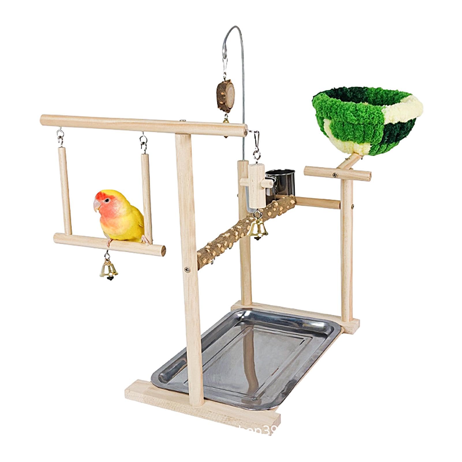 Perchoir en bois naturel pour perroquet, centre d'activités avec clochettes