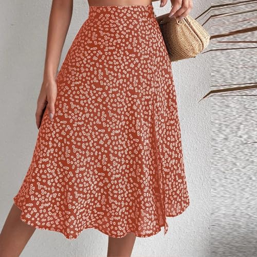 Ditsy Floral Boho Skirt for Women with Slit Summer High Waisted Flowy Midi Skirt Casual A-Line Split Beach Skirt2