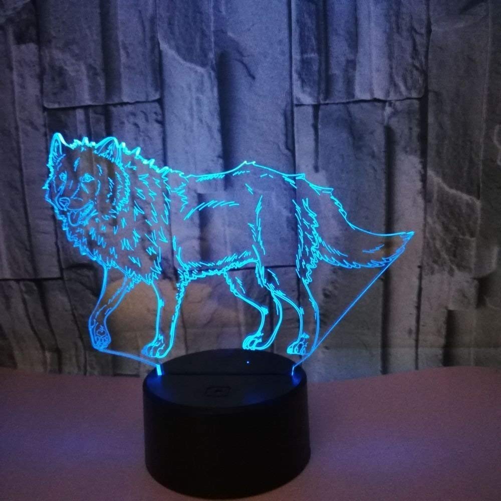 3D Wolf Nachtlicht – 16 Farben, Fernbedienung, Touch, USB, Optische Täuschung, Kinderlampe