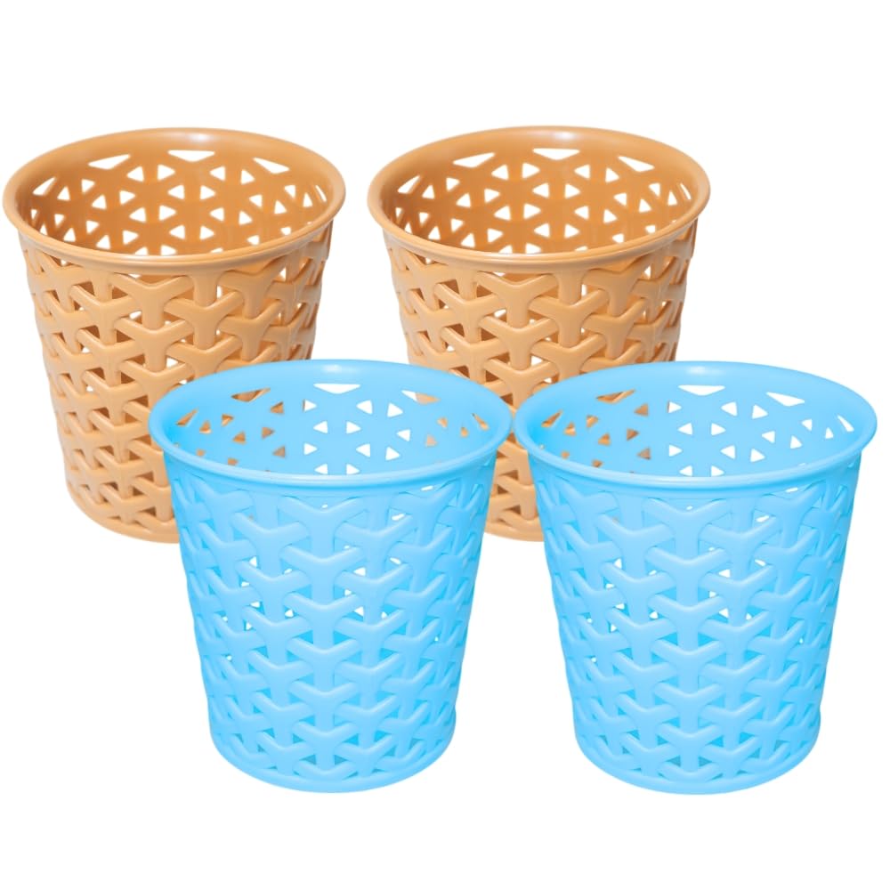 Linea Small Round Plastic Multipurpose Organizer For Kitchen, Bathroom, Salon, Office|Stationery,Cutlery,Pen,Makeup Brushes Holder|Hanging Toothbrush Stand |Pack Of 4 | CAMEL BLUE