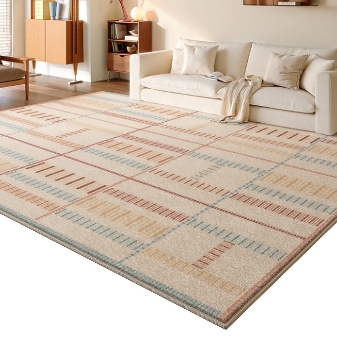 Tapis vintage antidérapant lavable pour un salon sans plis